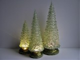 3 LED - Kristall - Tannenbäume mit Timer transparent in grün | gold