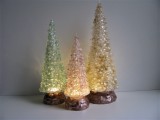 3 LED - Kristall - Tannenbäume transparent in Rot, Grün, Gold